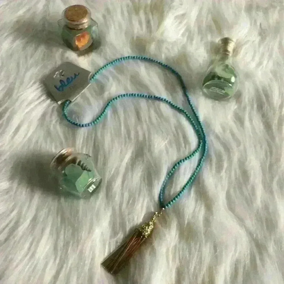 ⚡️ 3 for $20 ⚡️Blue Stone Bead Tassel Necklace - Picture 1 of 5